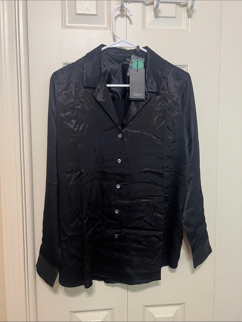 Rails NWT Black Satin Button-Up Shirt